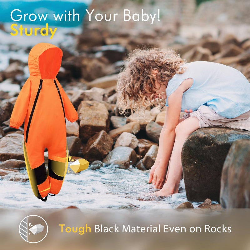 HAPIU Kids Toddler Rain Suit Muddy Buddy Waterproof Coverall,Vibrant Orange,3T,Original - Image 4